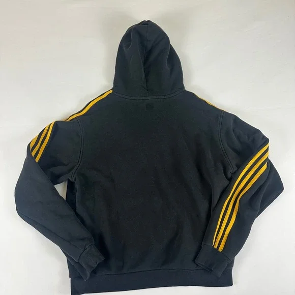 Adidas Black & Gold 3 Stripe Pullover Hoodie Sweatshirt Mens Size Medium M - Picture 9 of 10